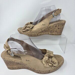 BOC Born Leather Slingback Dandee Bronze Wedge Sandals Flower Cork Cushion Sz 11